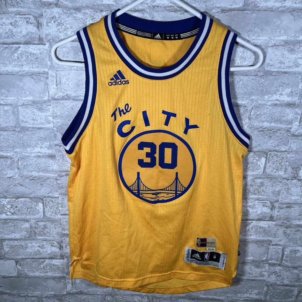 Adidas Stephen Curry Golden State Warriors The City Throwback Jersey Kids Medium